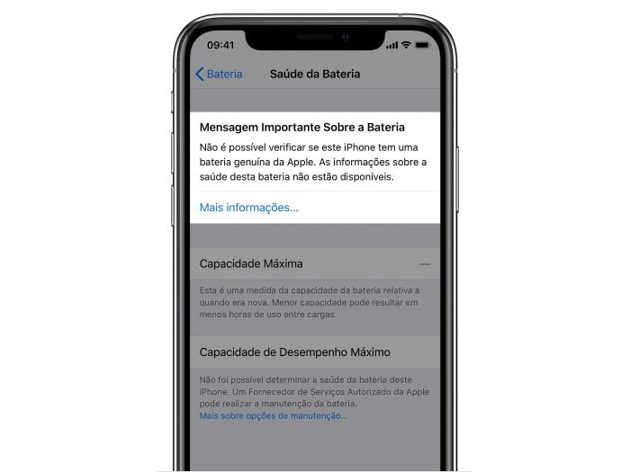 bateria do iphone x pedindo manutençao